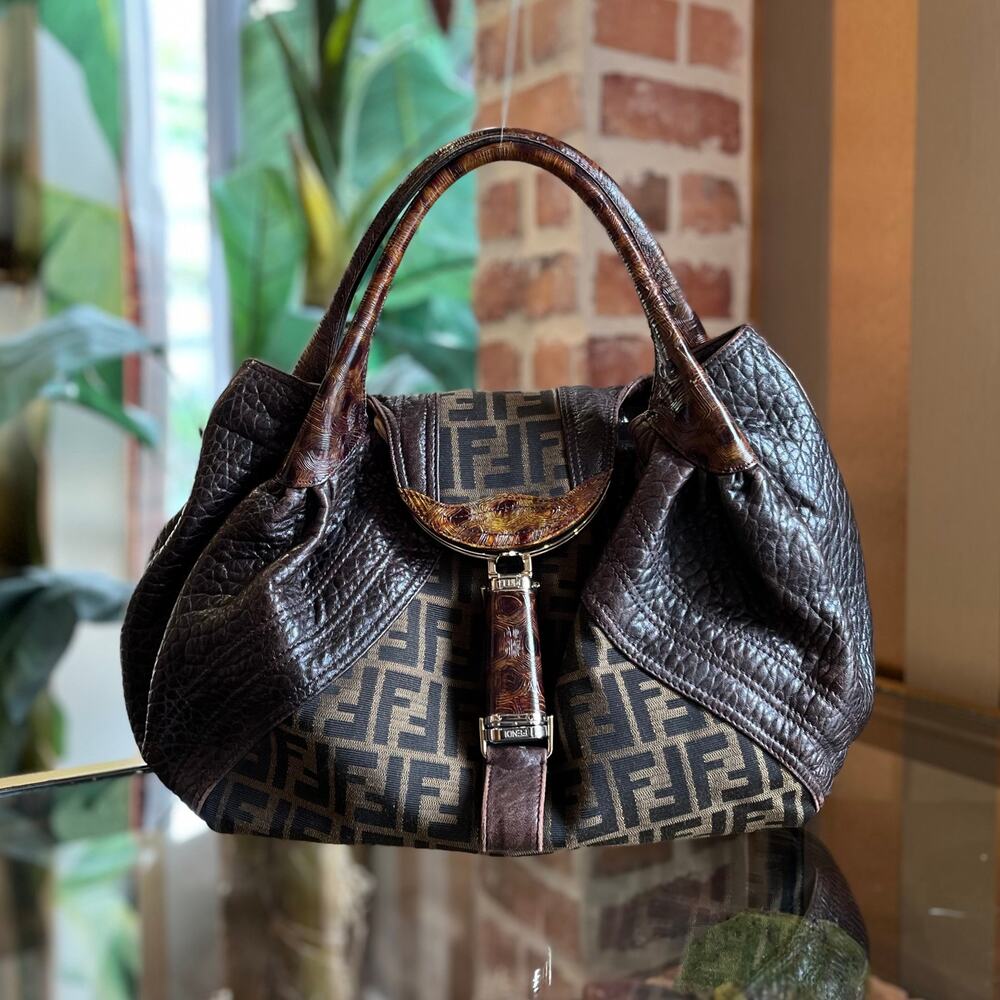 FENDI Spy Bag Brown Tobacco Zucca Print Canvas and Tortuga Shoulder Bag